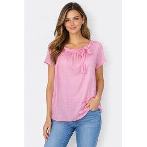 J Crew Womens Pink Nylon Sheer Tie Neck Top L Boho Romantic Feminine Breezy